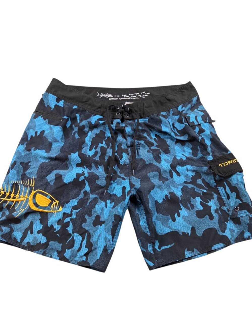 Tormentor Board Shorts Mens 42 Blue Black Camo Swim Trunks Fish Skeleton